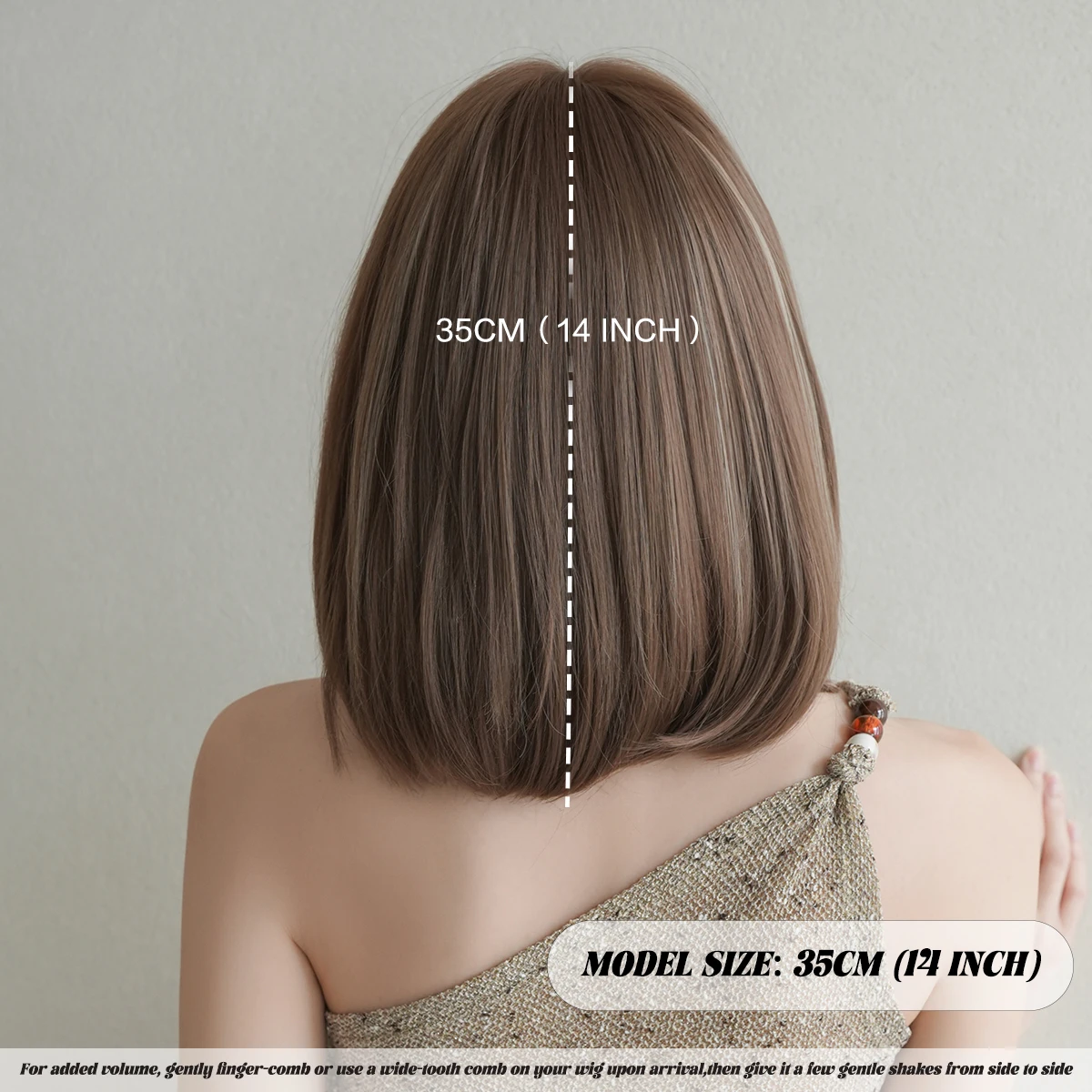 Women's Short Straight Brown Highlight Synthetic Wig with Bangs