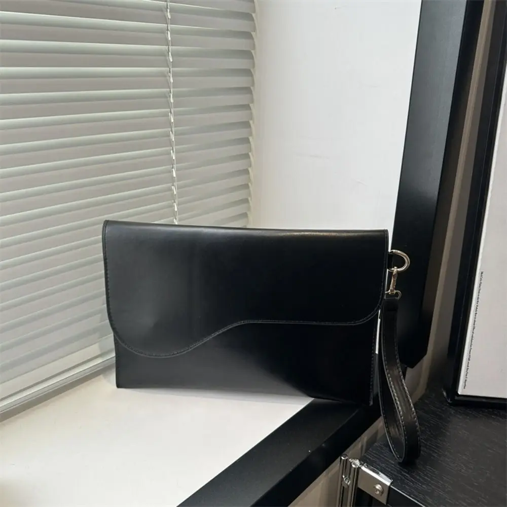 Simple Solid Color File Tote Bag Office PU Leather Briefcase Business Casual Document Handbag Travel