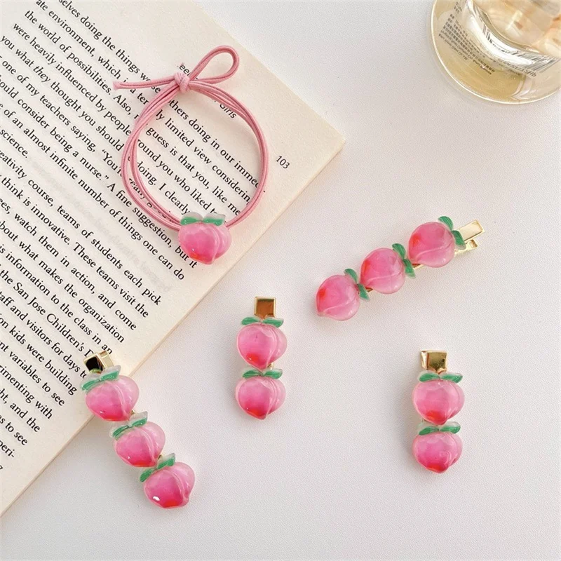 

2pcs/set Cute Peach Hair Clips Pink Color Hair Ties for Girls Hair Accessories Kids Hairpins