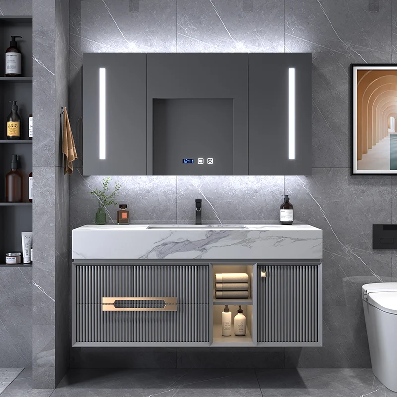 ！@Light Mirror Luxury Bathroom Cabinet Storage Internal Washroom Shelf Bathroom Cabinet Vanity Salle De Bain Armoire Furniture