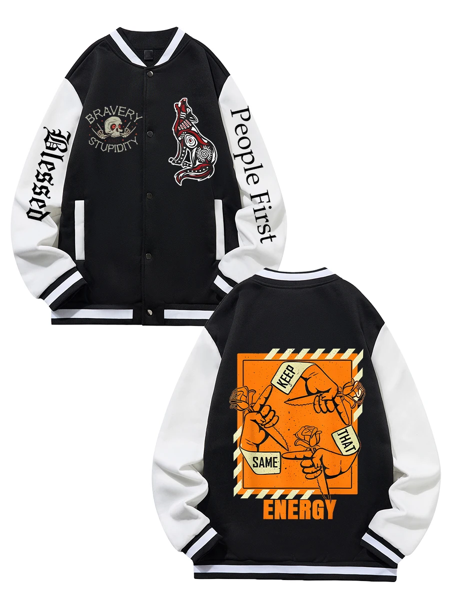 

Black Blue Green Double-sided Christmas Print XS-XXL Unisex Baseball Jacket Streetwear Coat Warm Fleece Soft Jacket