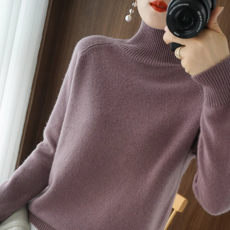 

Women's High Collar Knitted Wool Sweater ort Pure Color Soft Inner Wear Base Layer Top Trendy 2023 Autumn Winter New Arrival