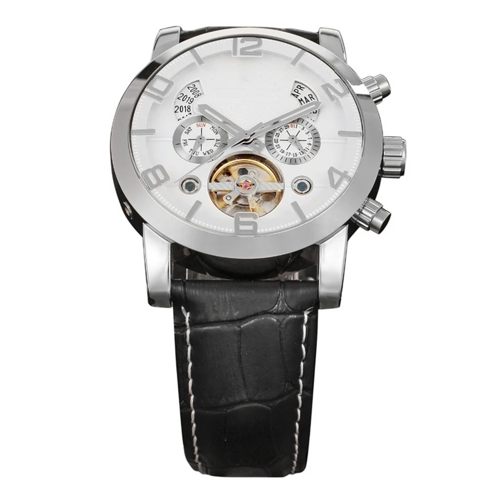 

Men Automatic Mechanical Wrist Watch Stainless Steel PU Band Date Week Function Automatic Wrist Watch