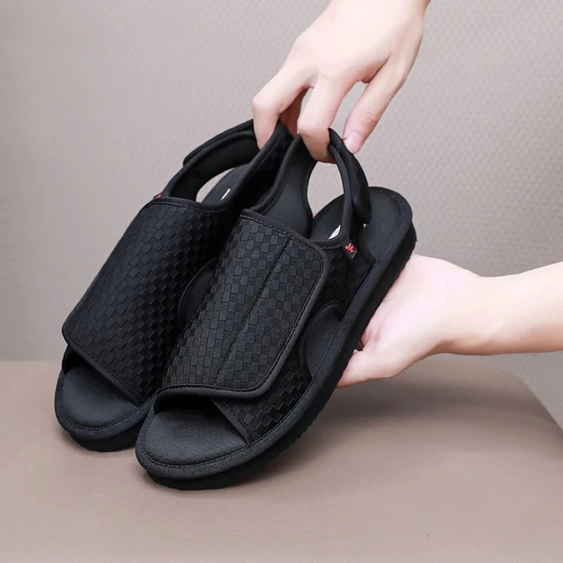 Men's Women's Diabetic Shoes Black Light Summer Breathable Anti-Slip Walking Sandal Adjustable Hook&Loop for Ladies 41-49