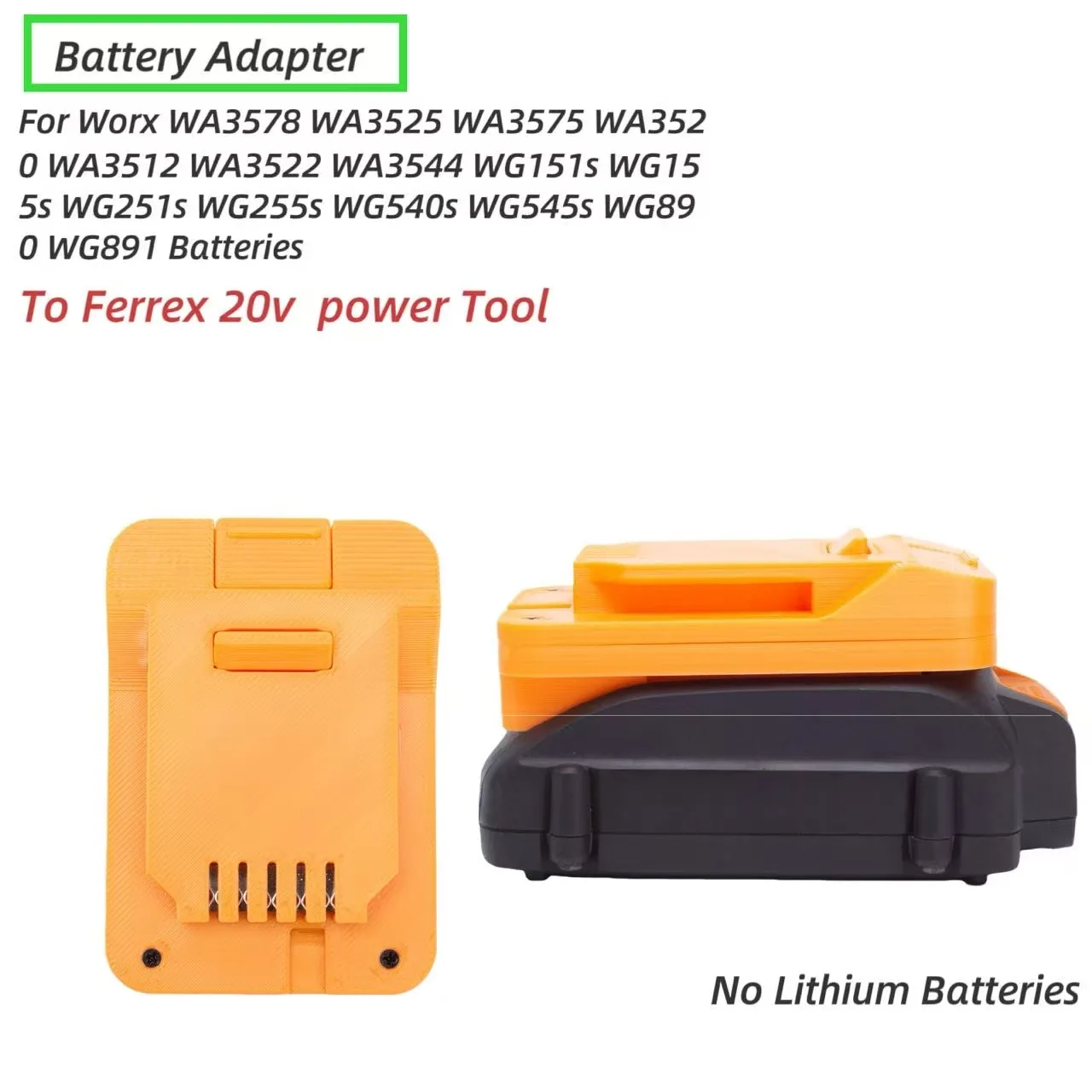 

Адаптер-конвертер для литиевых аккумуляторов Worx 20V 6-контактных на электроинструменты Ferrex 20V (без аккумулятора и инструментов)