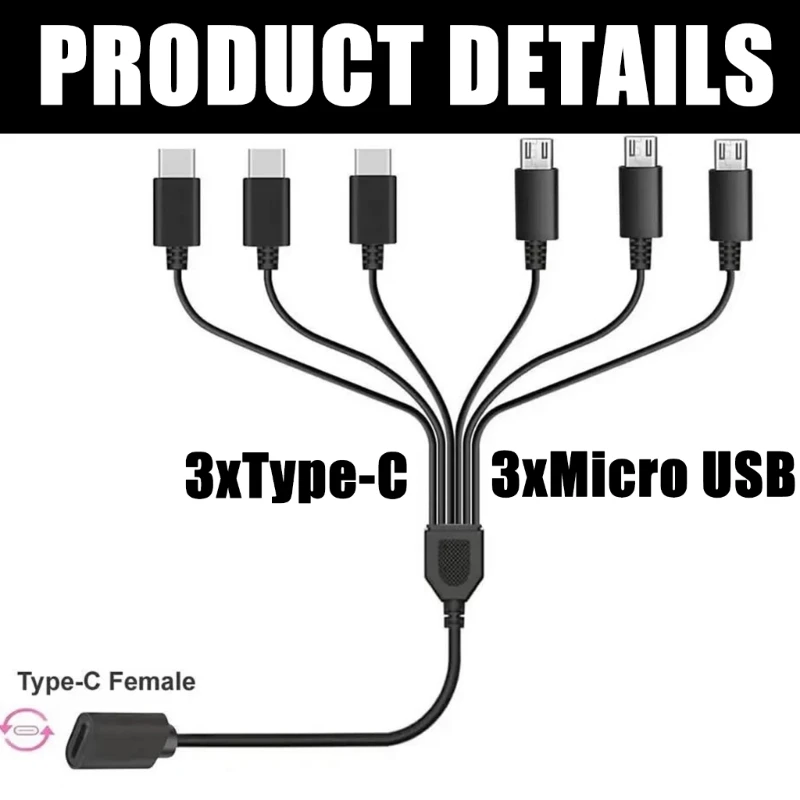 便利なマルチポート充電ケーブル USB C 3xUSB 5Pin および 3xType C インターフェイスアダプターコード、さまざまなガジェット用