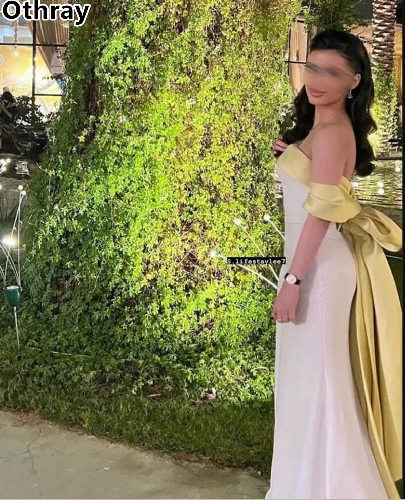 Othray femmes élégantes robe de soirée deux couleurs noeud papillon Satin saoudien arabe dubaï formelle robes de bal de mariage وünعف