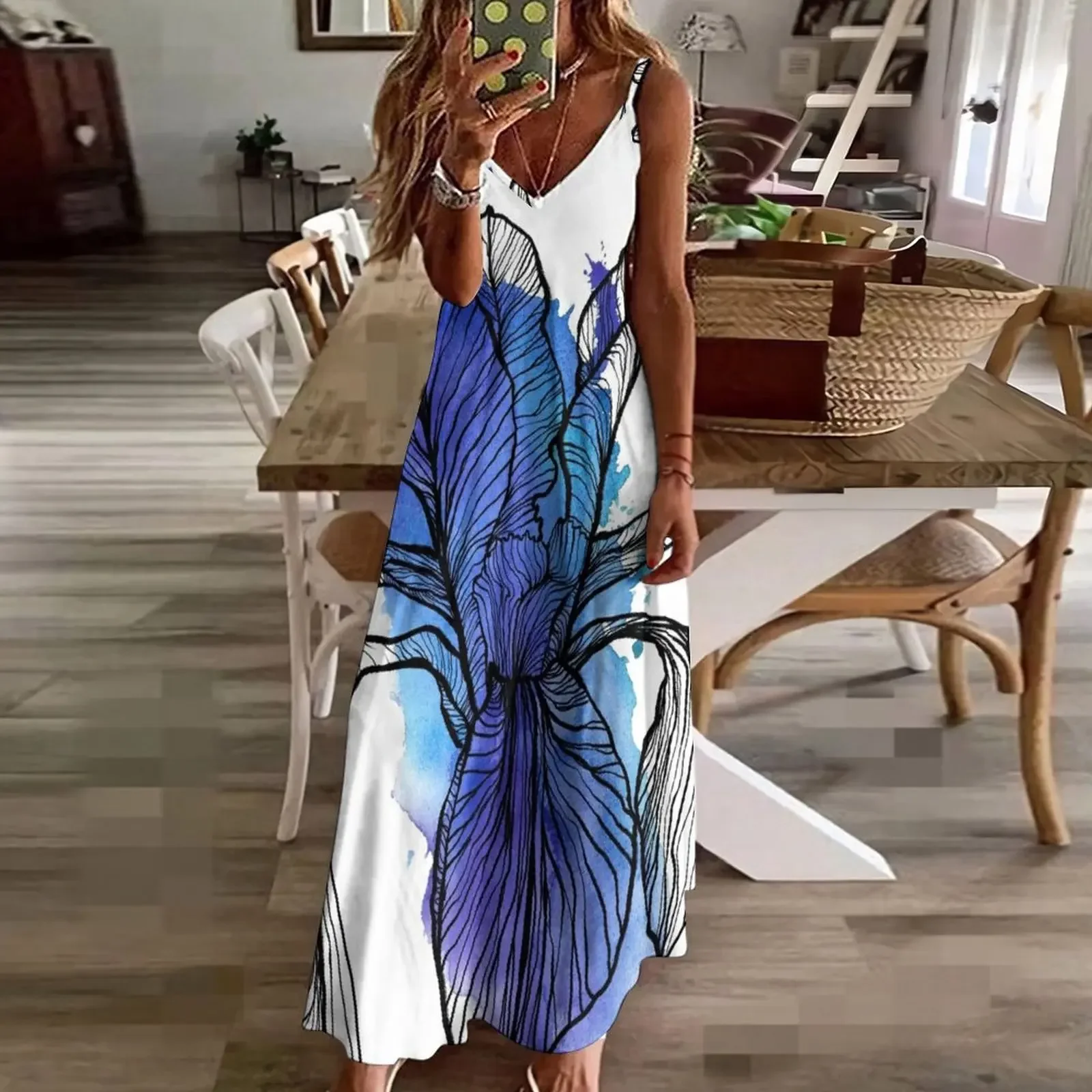 Vestido Iris feminino sem mangas, linha azul, terno solto de verão, vestidos africanos para mulher