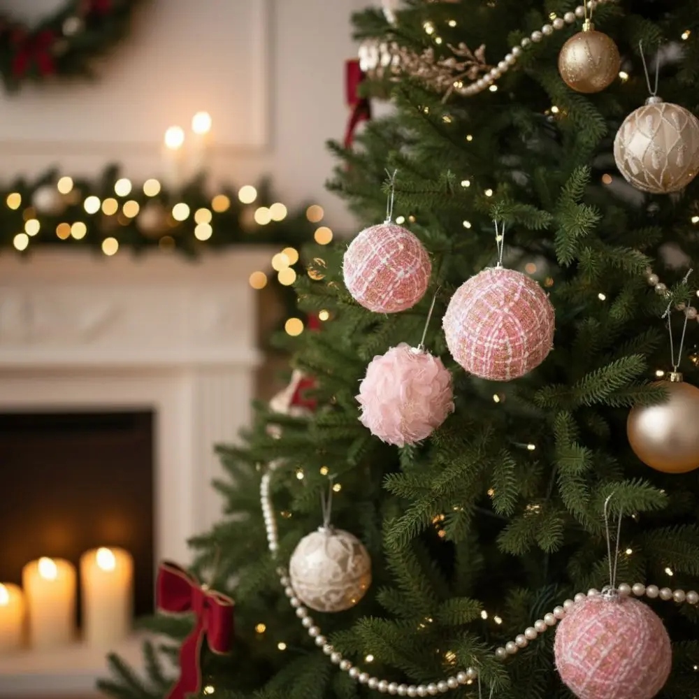 فريد 8/10 سنتيمتر رقيق عيد الميلاد الكرة الوردي الزخرفية شجرة عيد الميلاد قلادة رغوة عيد الميلاد معلقة الكرة DIY الزينة