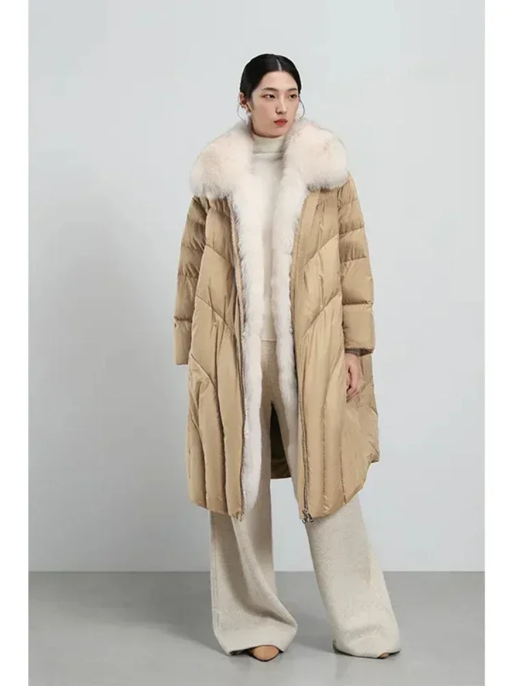 Women 2025 New Winter Goose Down Jacket Long Puffer Jacket Luxury Outerwear Real Fox Fur Collar Thick Warm Coat Down Jacket