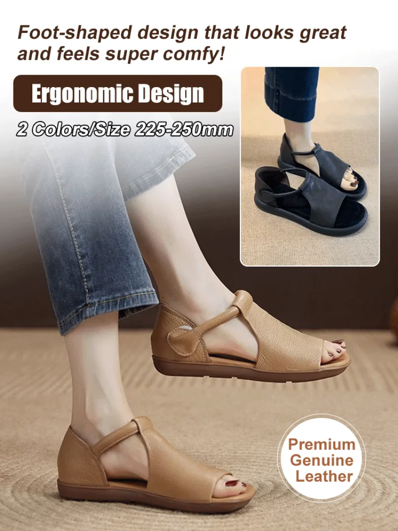 Dicke modische Sandalen für Damen, weicher Boden, offene Zehen, einzelne Schuhe, mittleres Alter, Retro-Römersandale, bequeme, lässige, flache Sandalen