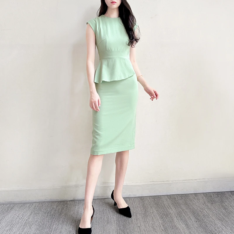 

Light Green /Black Sleeveless Peplum Midi Dress UK 6-UK 16