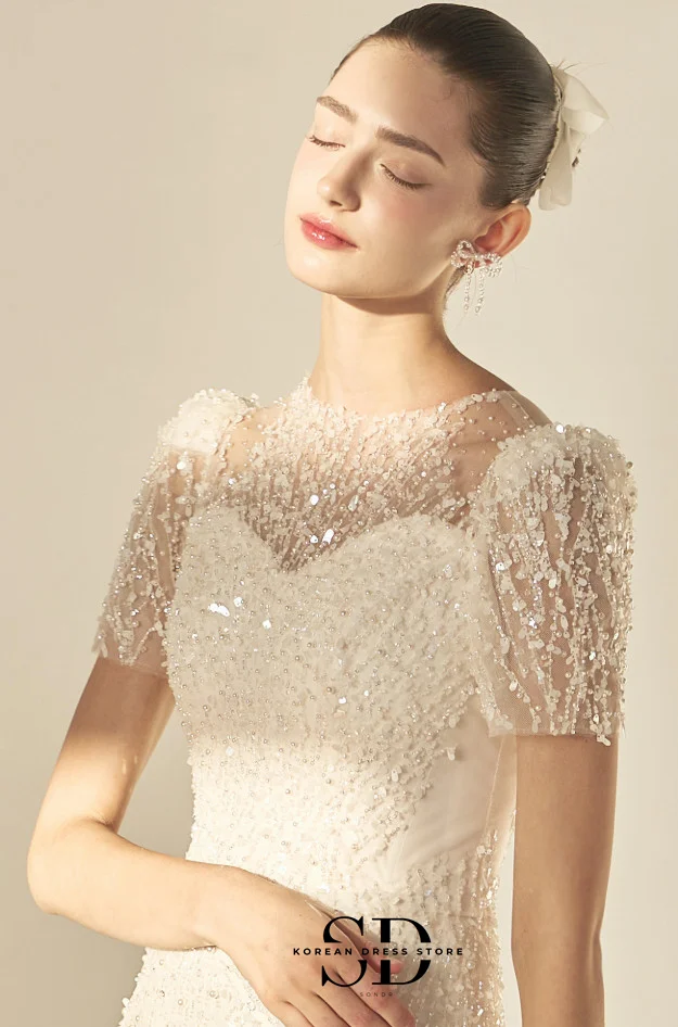 Sondr 럭셔리 여성 웨딩 드레스 오-넥 반팔 스팽글 웨딩 파티 가운 맞춤형 이브닝 가운 댄스 파티 드레스 레이디