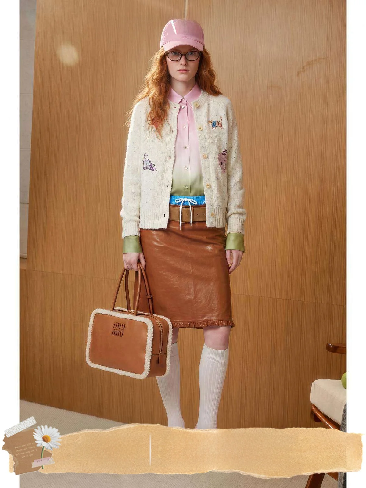 

Женский вязаный свитер Lab Moccasin бежевого цвета с синим принтом, свободного кроя, с длинными рукавами, винтажный кардиган от Yu Hua Zun