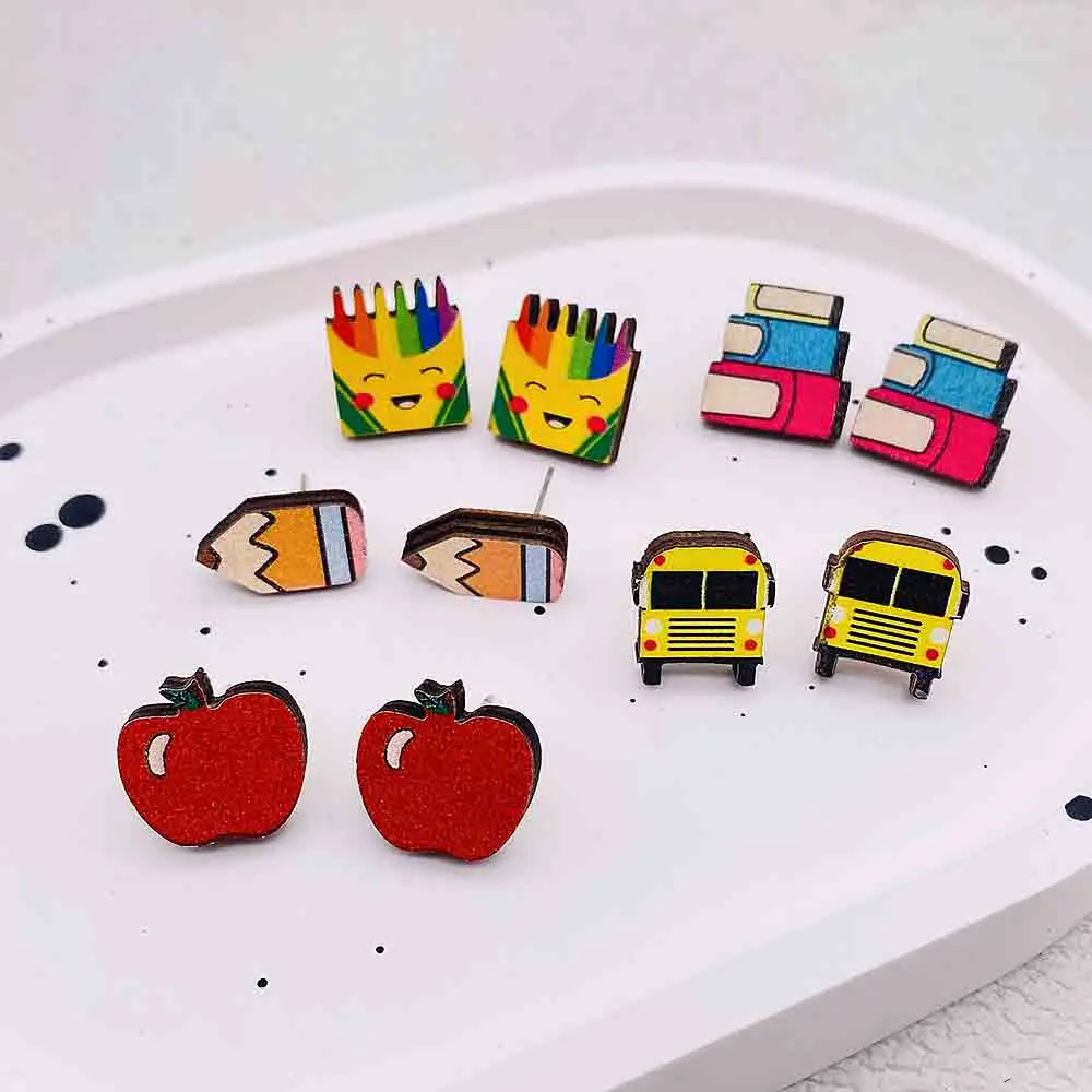 Student Teacher Earrings Paintbrushes Book Student Ear Studs Starting Season Teacher\'s Day Gift  Wholesale