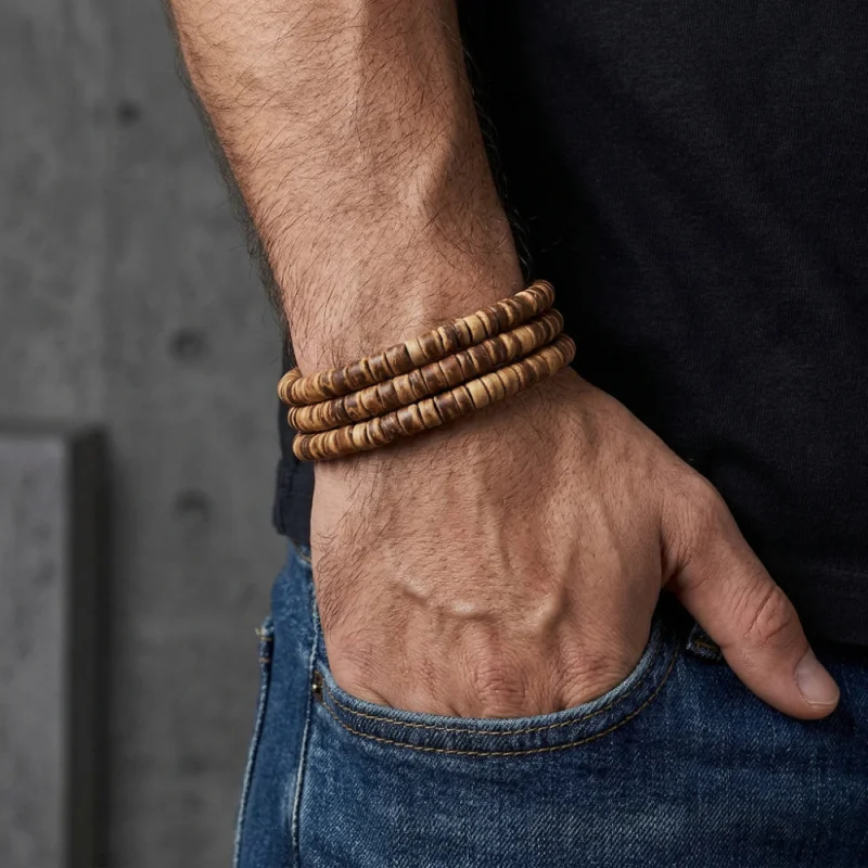 European & American Cross-Border Coconut Shell Bracelets – Men's Hip-Hop, Punk, and Retro Multi-Layer Stackable Bracelet Set