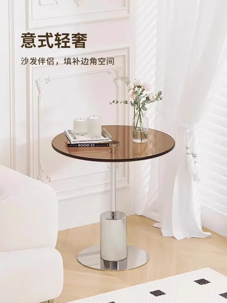 

Mini Small Coffee Table Stainless Steel Sofa Side Table Modern Creative Minimalist Glass Coffee Table Removable