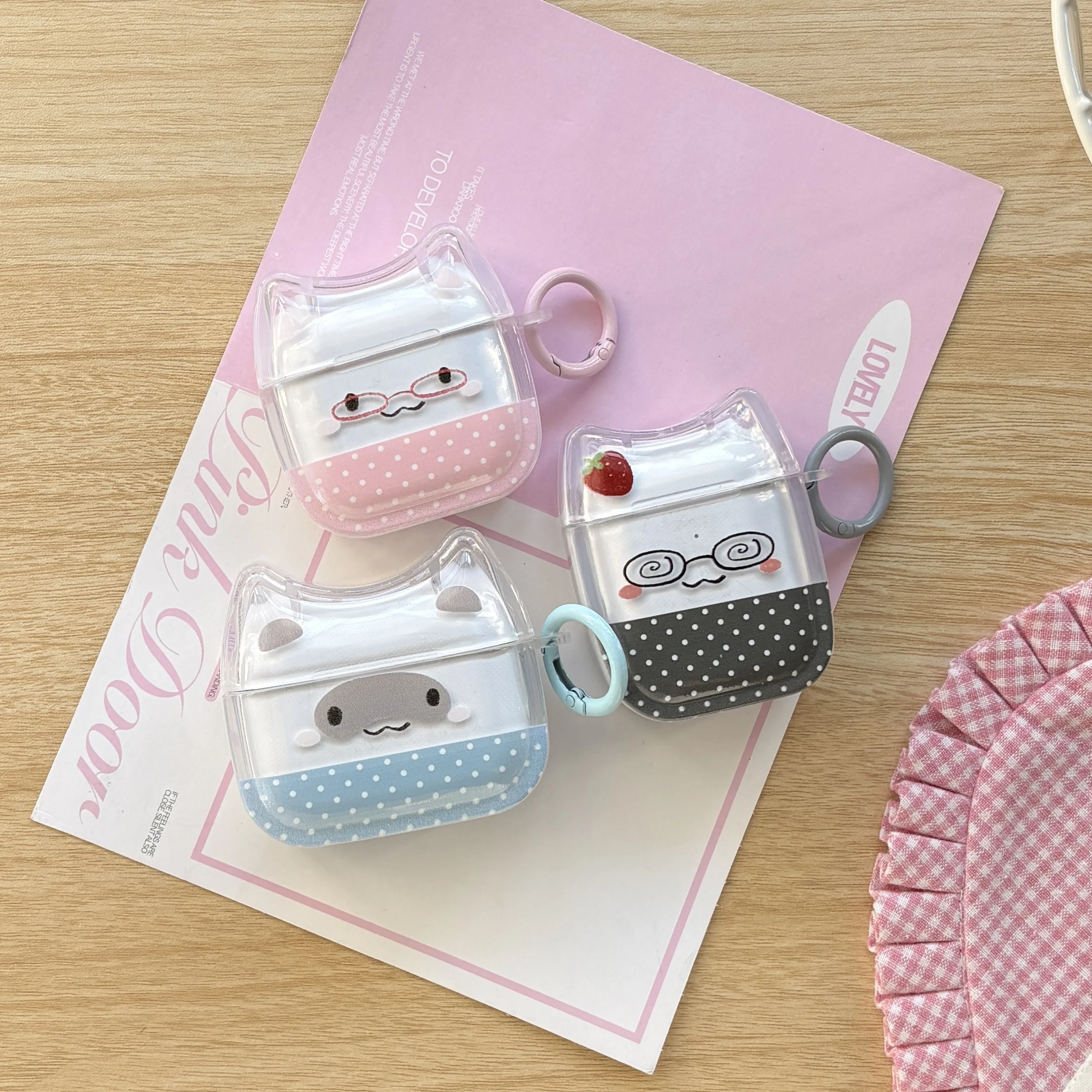 Cute Funny Expressions with Polka Dot Pattern Transparent Protective Earphone Case Suitable for AirPods Pro3 Pro2 1 2 3 4 5 Pro