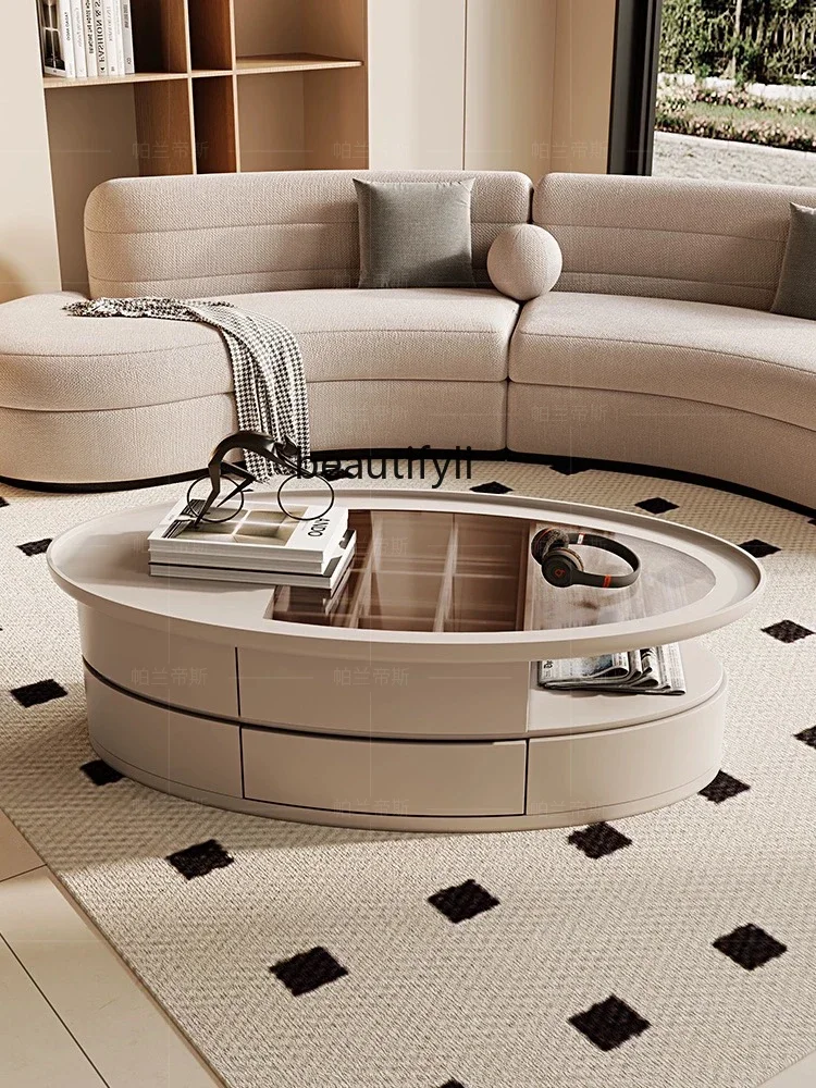 New Coffee Table Designer Model round Arc Anti-Collision Modern Light Luxury Home Living Room Tea Table with Glass Surface