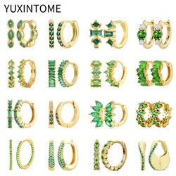 925 Sterling Silver Needle Luxury Green Crystal Hoop Gold Earrings For Women Trend Geometry Huggies Earrings Fine Jewelry Gifts