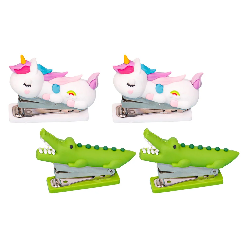 4pcs Mini Stapler For Kids Students Novelty Unicorn Crocodiles Shaped Desktop Stapler Animal Stapler Cute Stationery For Home Of