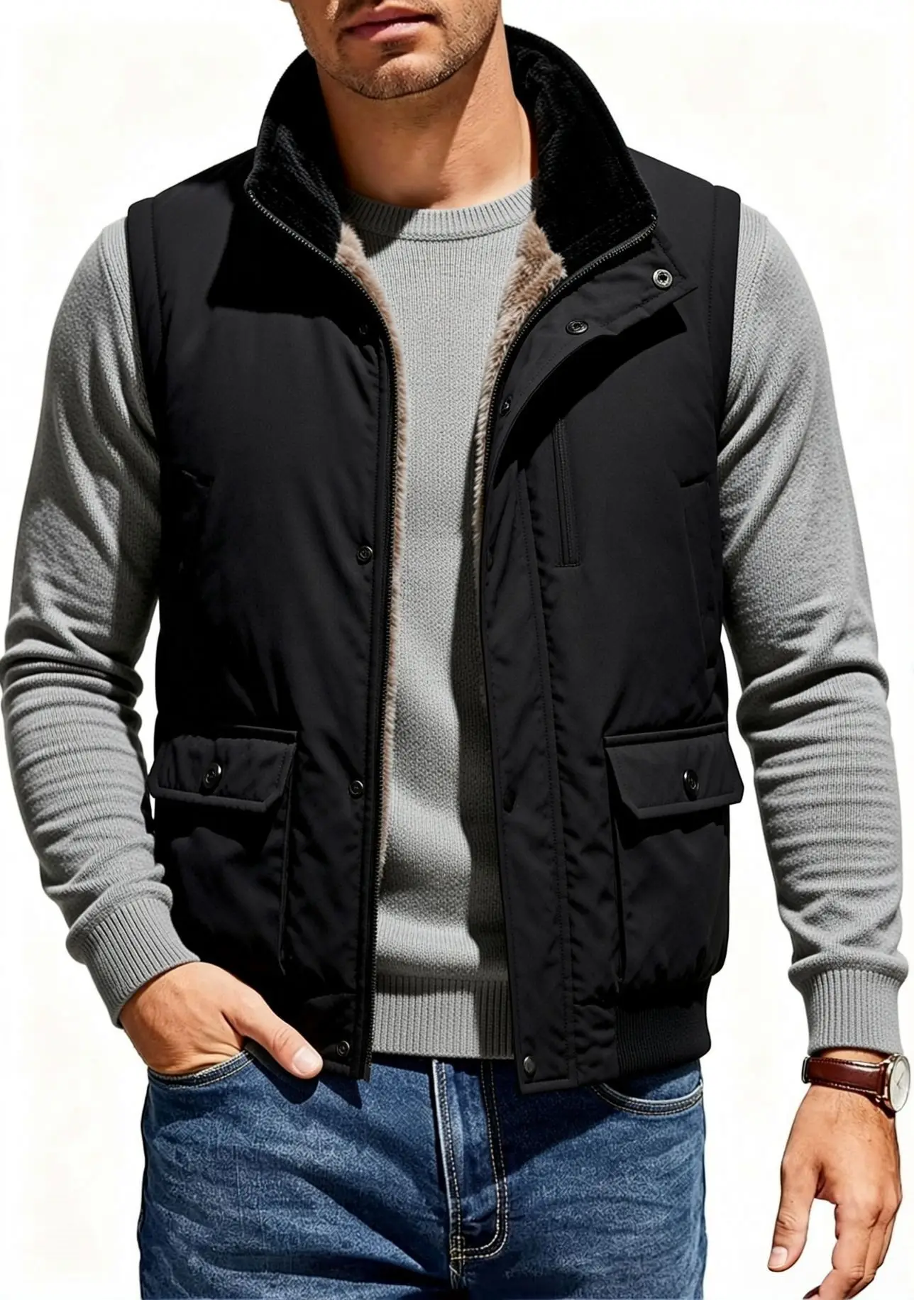 Outdoor Fleece Casual Vest Jacket for Men Autumn Winter Warm Sleeveless Jacket Fashion Comfortable Zipper Waistcoat Plus Size