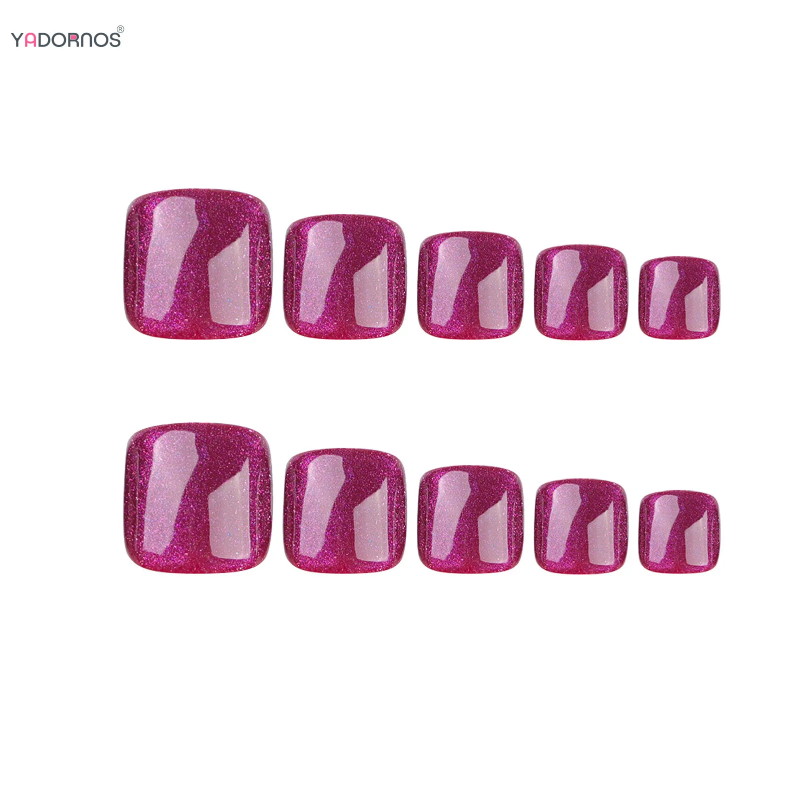 Glossy Purple Cat's Eyes Fake Toenails Elegant Simple Press on Nails for Foot Woman Summer Wearable Manicure False Nails 24Pcs