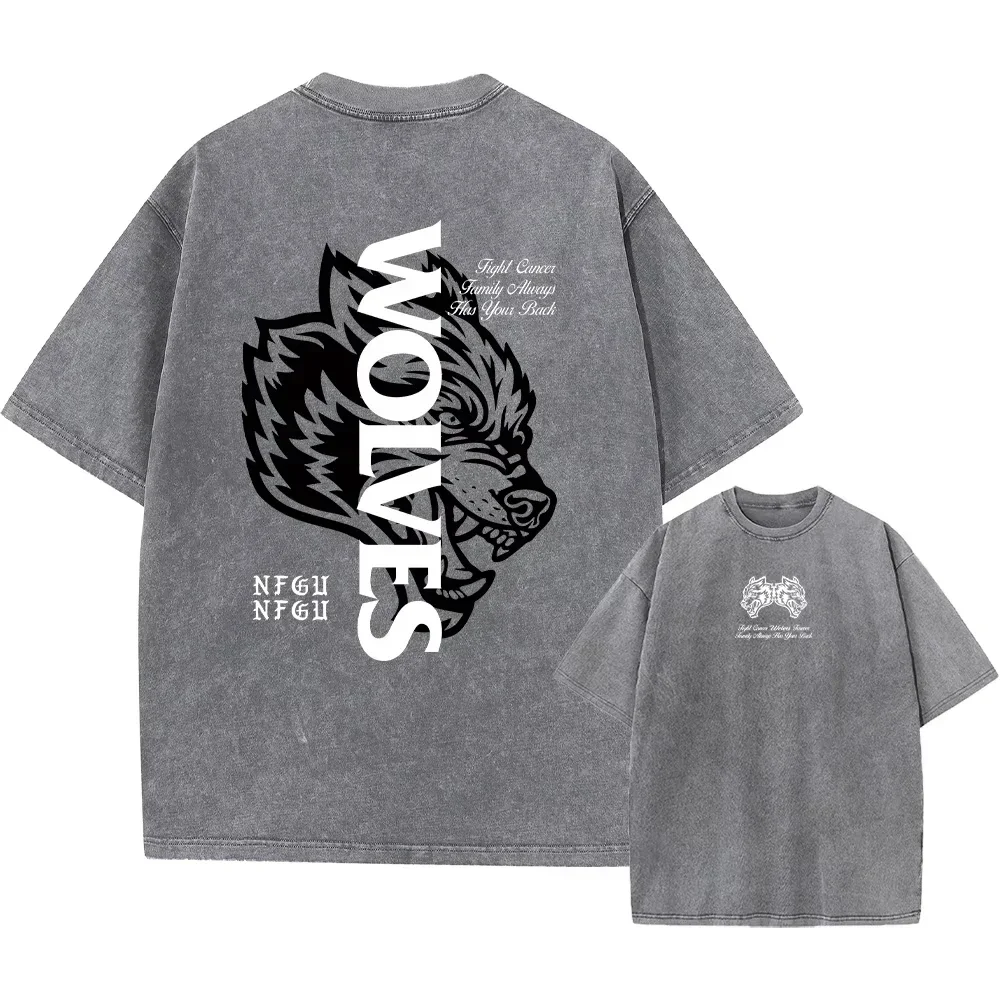 Men's Harajuku Casual Cotton Short Sleeve Washed T-Shirt Vintage Printed Street Hip Hop Retro Punk T Shirt Acid Wash TShirts Top