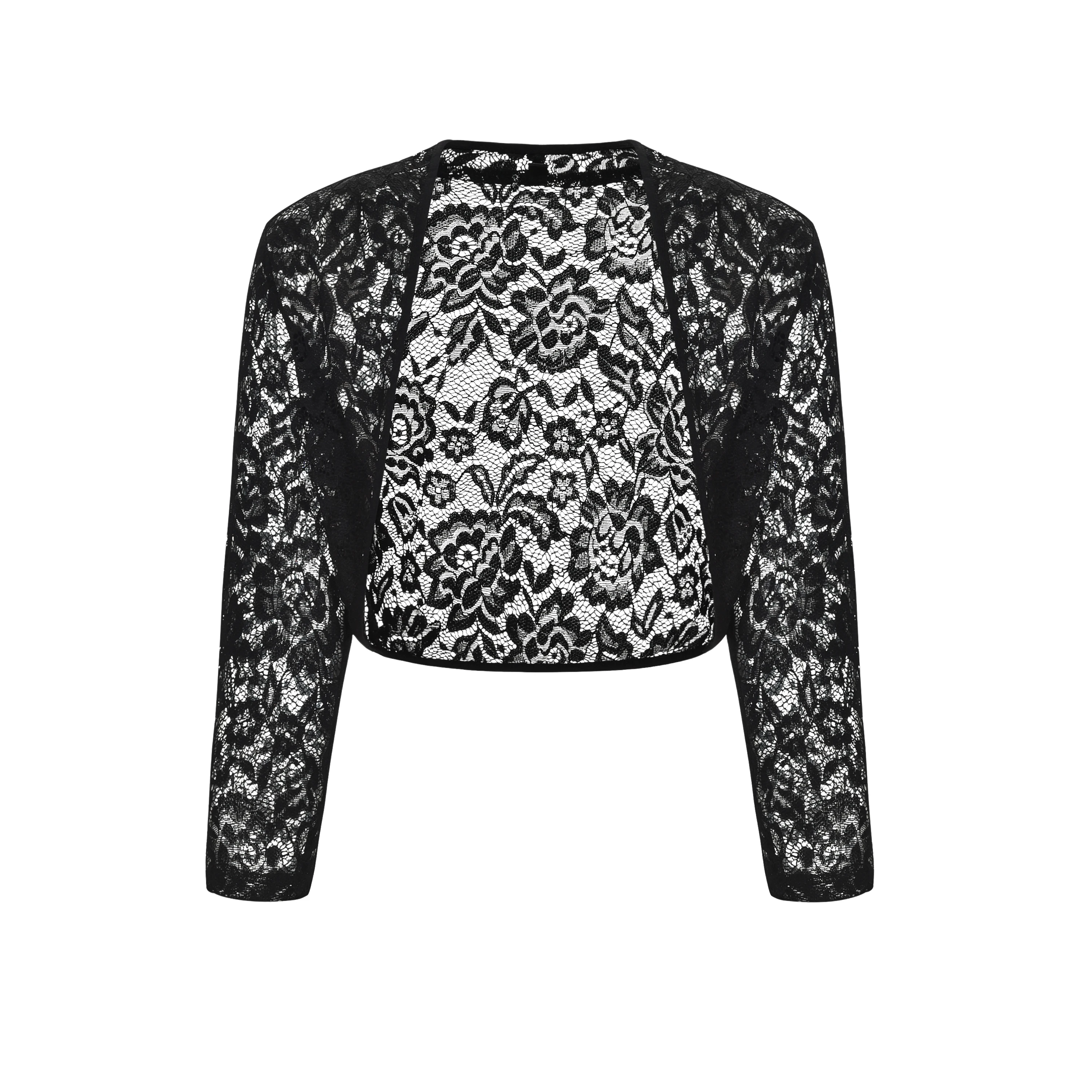 Floral Lace Elegant Ladies Cropped Long Sleeve Shrug Womens Four Seasons Party Fashion Bolero Jacket Cardigan Outwear Top