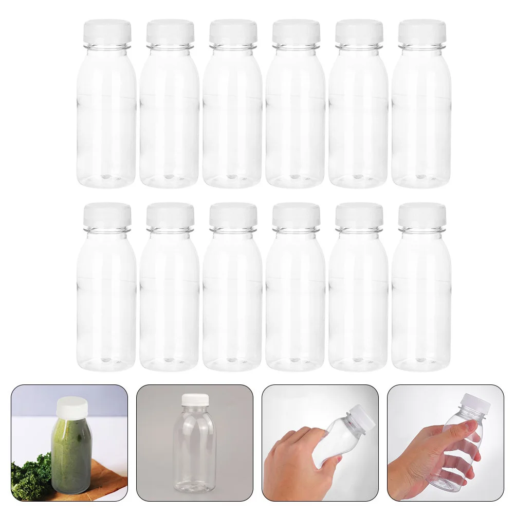 

12pcs 200ML Plastic Beverage Bottles Clear PET Food Grade Reusable Juice Travel Fruit Tea Containers Smooth Safe