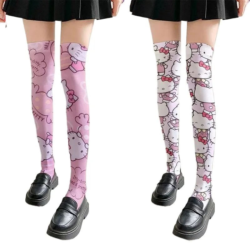 

Sanrio New Hello Kitty Girls Y2K Cartoon Print Over Knee Sexy Stockings Cute Kawaii Lori Girl Thin Stockings Summer Gift