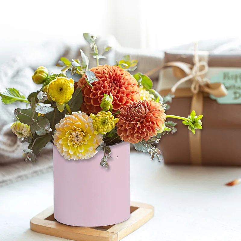 Cajas de regalo redondas de cartón, caja de embalaje de flores para floristería, cubo para abrazo, arreglo floral artesanal, suministros de decoración para fiesta de boda, 4 Uds.