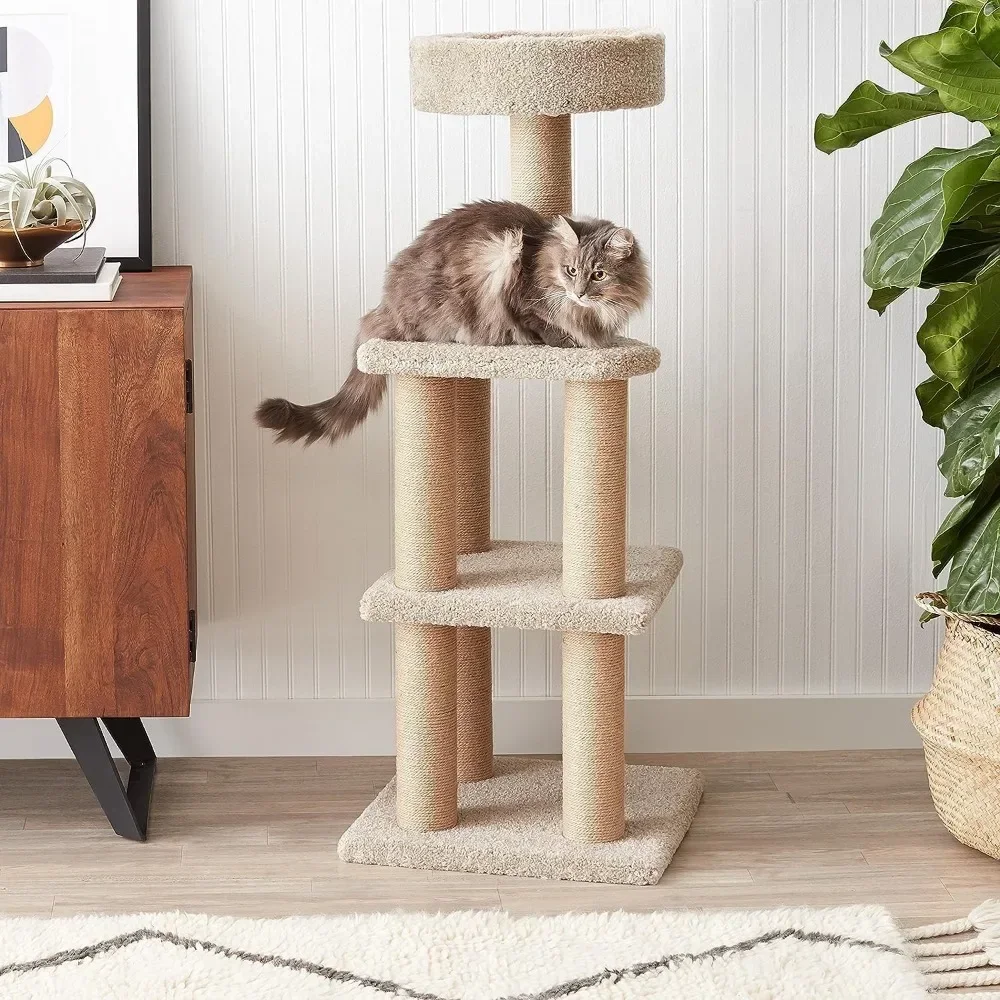 

Cat Tree Indoor Climbing Activity Tower with Scratching Posts, multi-level, Large, 17.7" x 45.9", Beige A