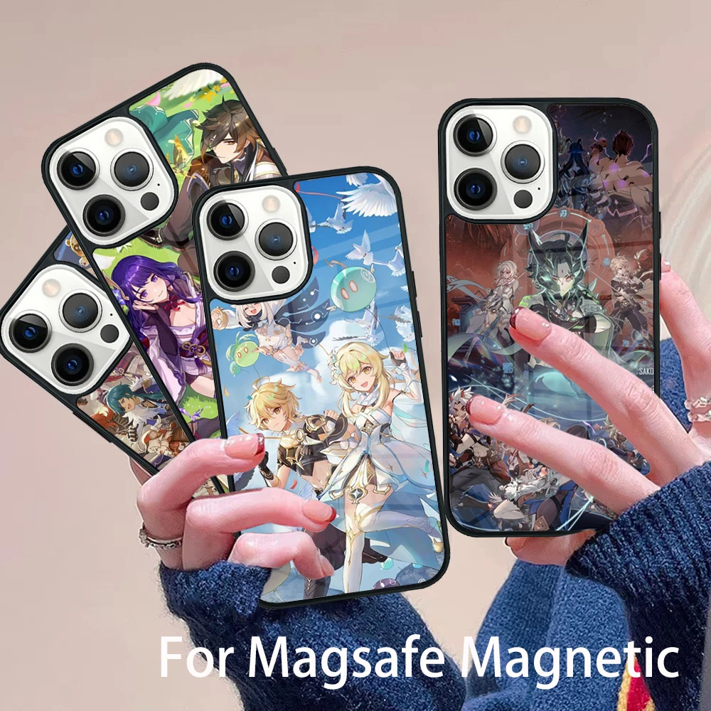 

Hot Genshin Impact Game Phone Case Magesafe Magnetic Wireless Charge Cover For IPhone 16 11 12 13 14 15 Pro Max Plus Mini