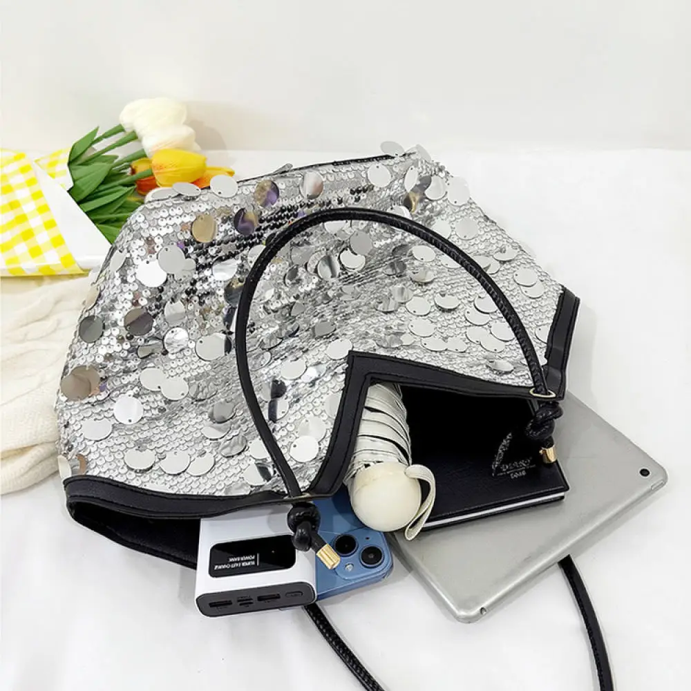 Fashion Sequin Shoulder Bag Ladies Glitter Evening Handbag Luxury Sparkly Tote Purse Trendy Casual Daily Party Underarm Bag