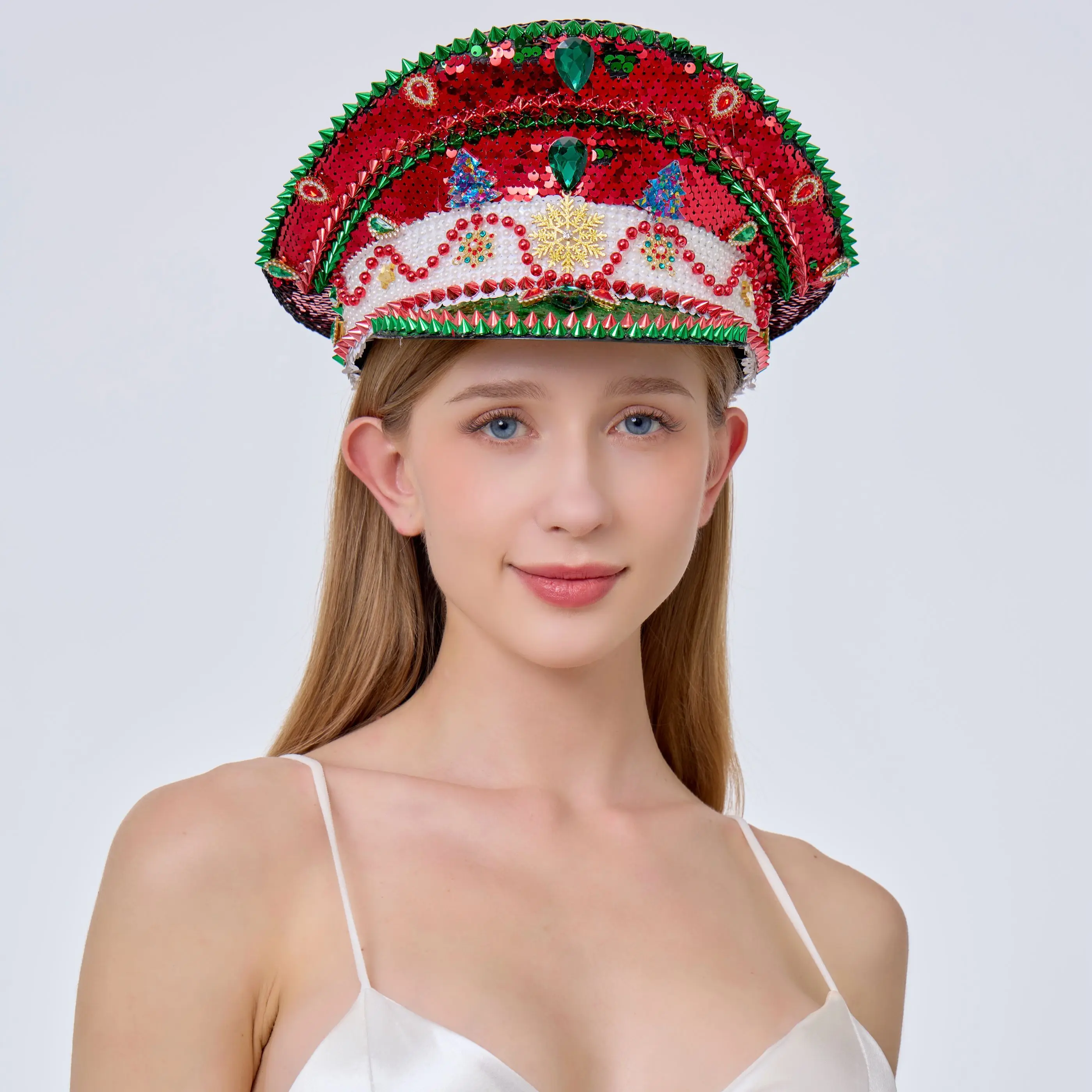 

HongLuan Vintage Bradde Chain Steampunk Captain Hat Rhinestone for Christmas Costume Woman, Military Accessories & Military Cap