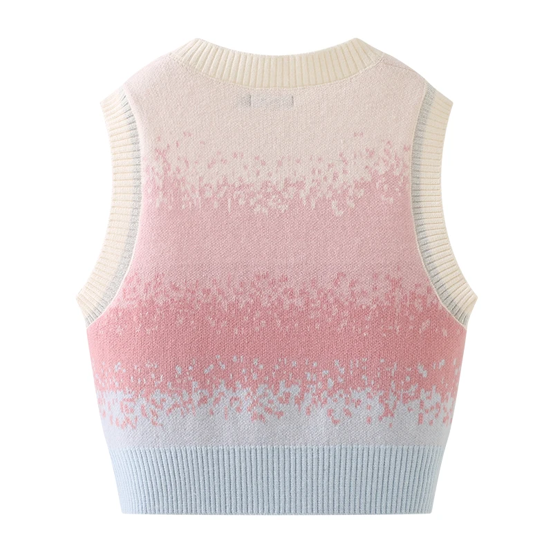 HELIAR Women Flower Embroidery Gradient Sweet Sweater Vest O-Neck Casual Harajuku Pullovers Sleeveless Knitted Vest Top Summer