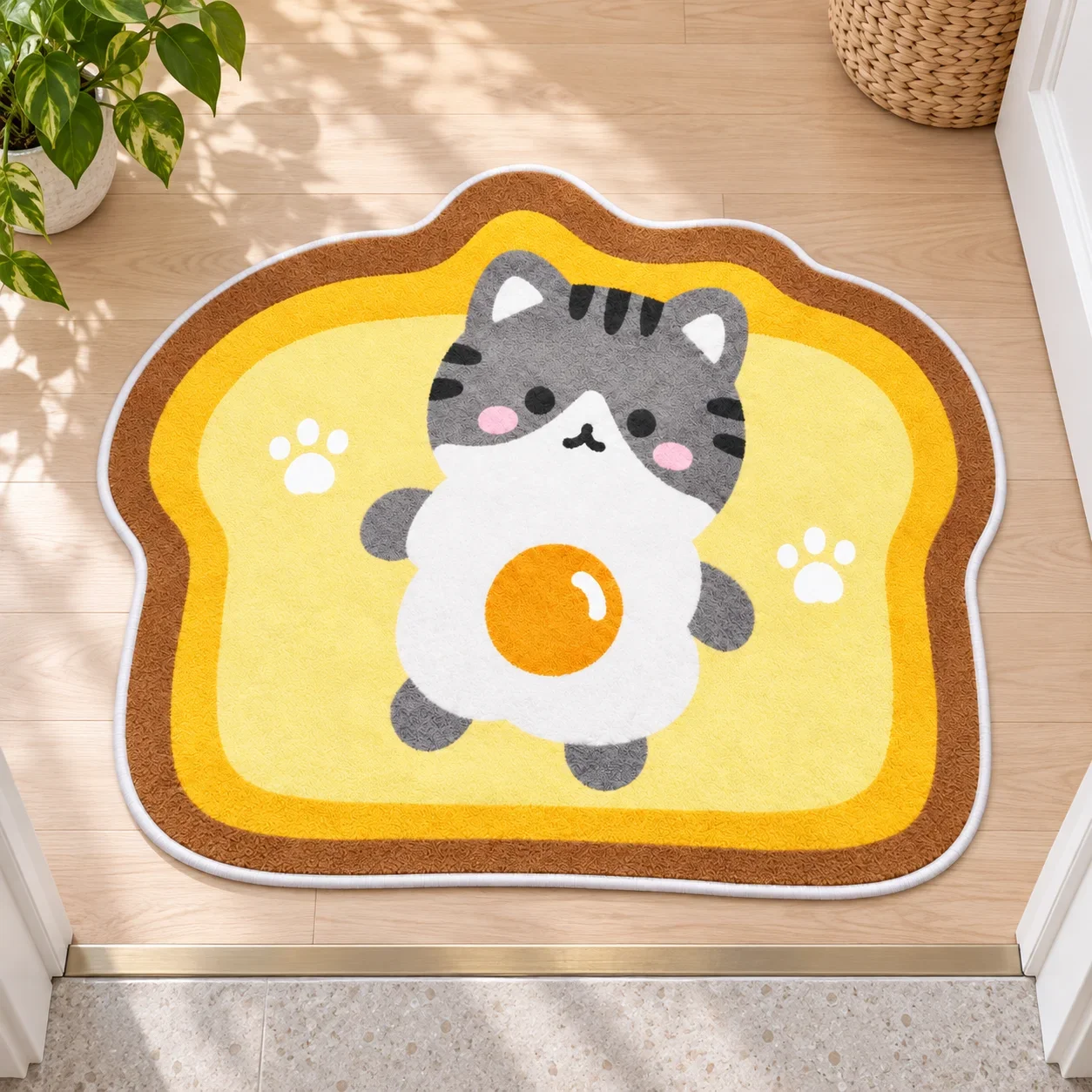Toast Cat Shaped Area Rug, Kawaii Breakfast Flannel Floor Mat for Kitchen,Living Room Bedroom, Playroom and Cozy Home Decor