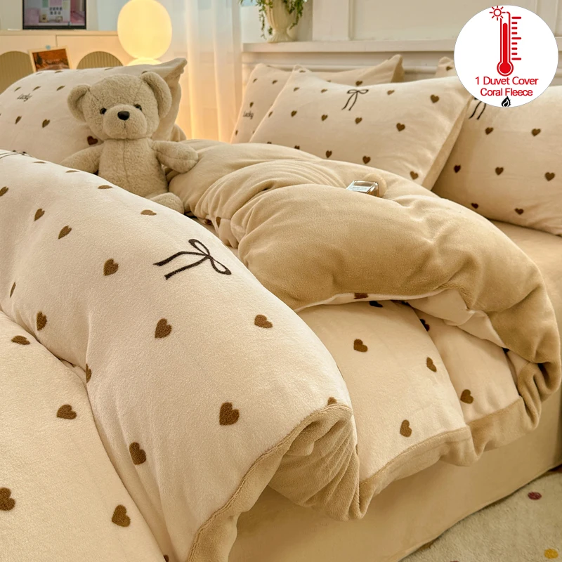 Ultra-Soft Coral Fleece Duvet Cover 1Piece- Warm Winter Bedding, Hypoallergenic Reactive Dyeing Fade-Resistant, Machine Washable