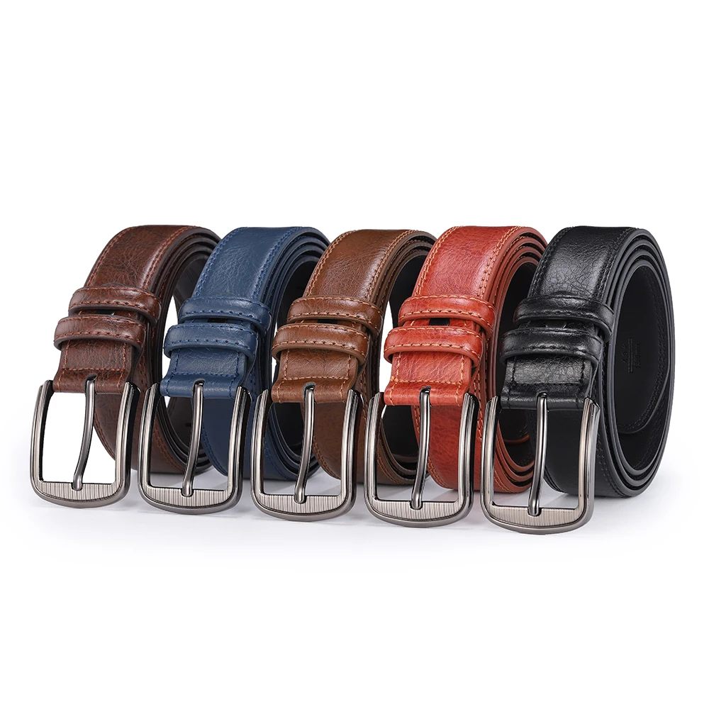 Men's cowhide pin buckle belt fashionable versatile belt pure leather pinhole belt new multi-colour red blue black brown yellow