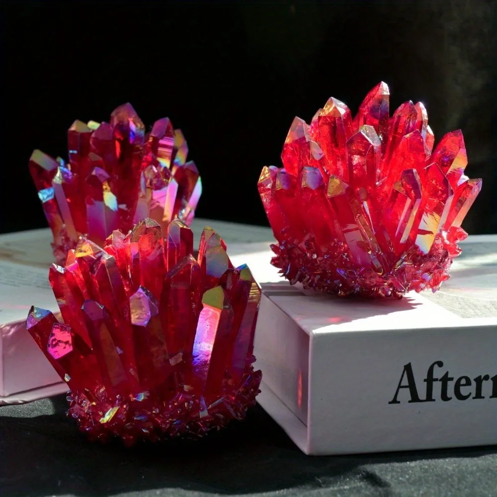 1PC Unique Angel Red Aura Crystal Cluster, Home Decor Rock Crystal Cluster, Mineral Specimen, Christmas Gift