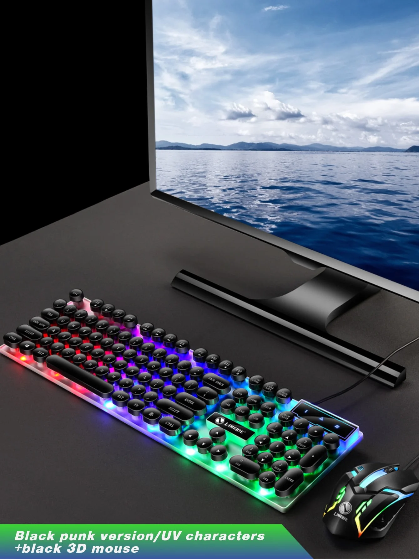 

Glow Mechanical Feel Wired Keyboard and Mouse Set, ergonomic design, suitable for both gaming and office use