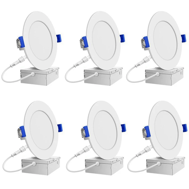 

6Pcs 12W 4000K Ultra-Thin LED Recessed Ceiling Light With Junction Box, Dimmable Downlight