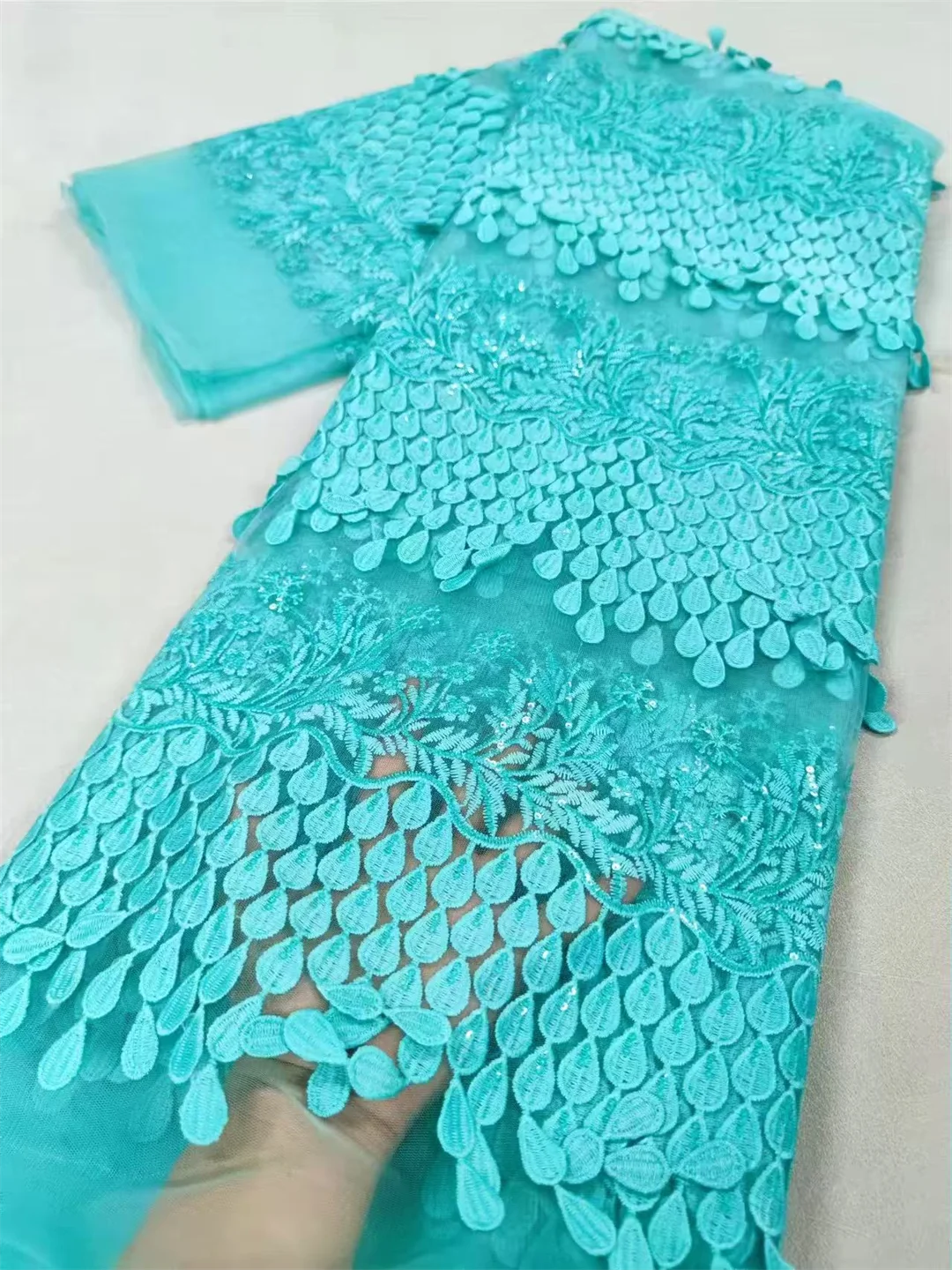 Mesh-Spitzen-Paillettenstoff, afrikanisches Design am Meter, zum Nähen, Kleidung, Tüll, Hochzeit, Abendkleider, Stickerei, Stoffe, 5 Yards