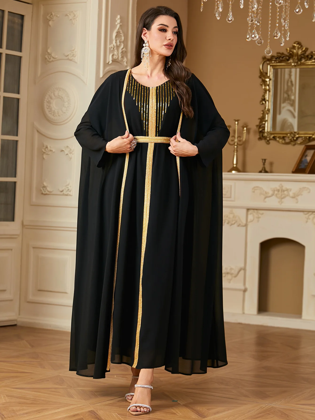 Ramadan Muslim Dress Women 2 Piece Set Matching Kimono Jalabiya Dubai Open Abaya Turkey Kaftan Robe Kebaya Caftan Marocain Femme