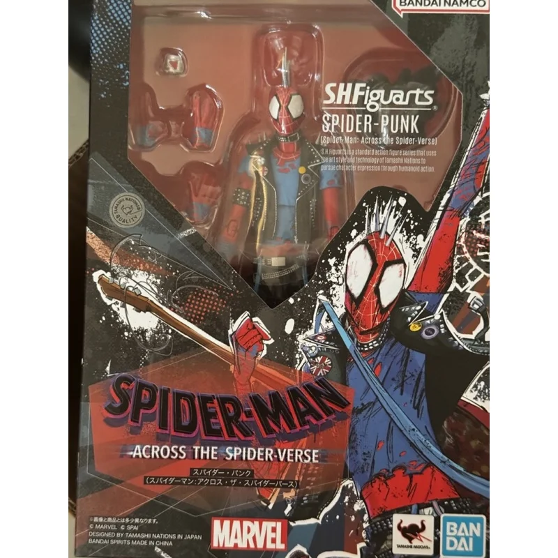 Bandai-Spider Man Action Figure, S.H. Figuarts, Punk Spider Man: Across the Spider Verse, Marvel Room Decor, Collecemballages Model Toy Gift