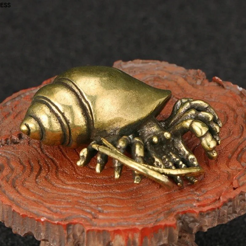 Vintage Solid Brass Hermit Crab Figurine Sea Snail Shell Crab Statue Desktop Ornament Home Decor Collectible Gift