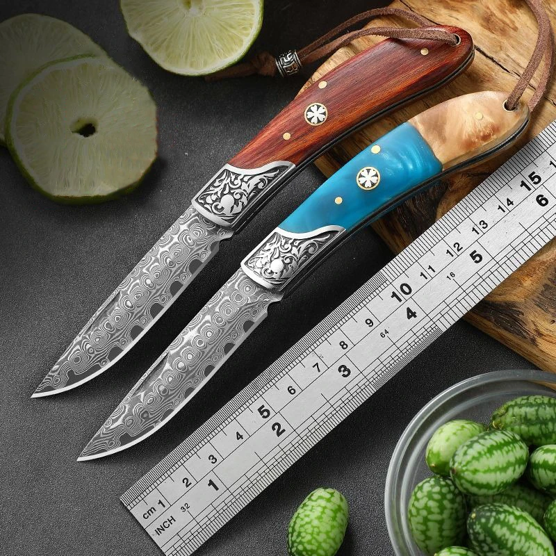 Damascus pattern professional fruit knife household portable carry folding knife outdoor multifunctional knife