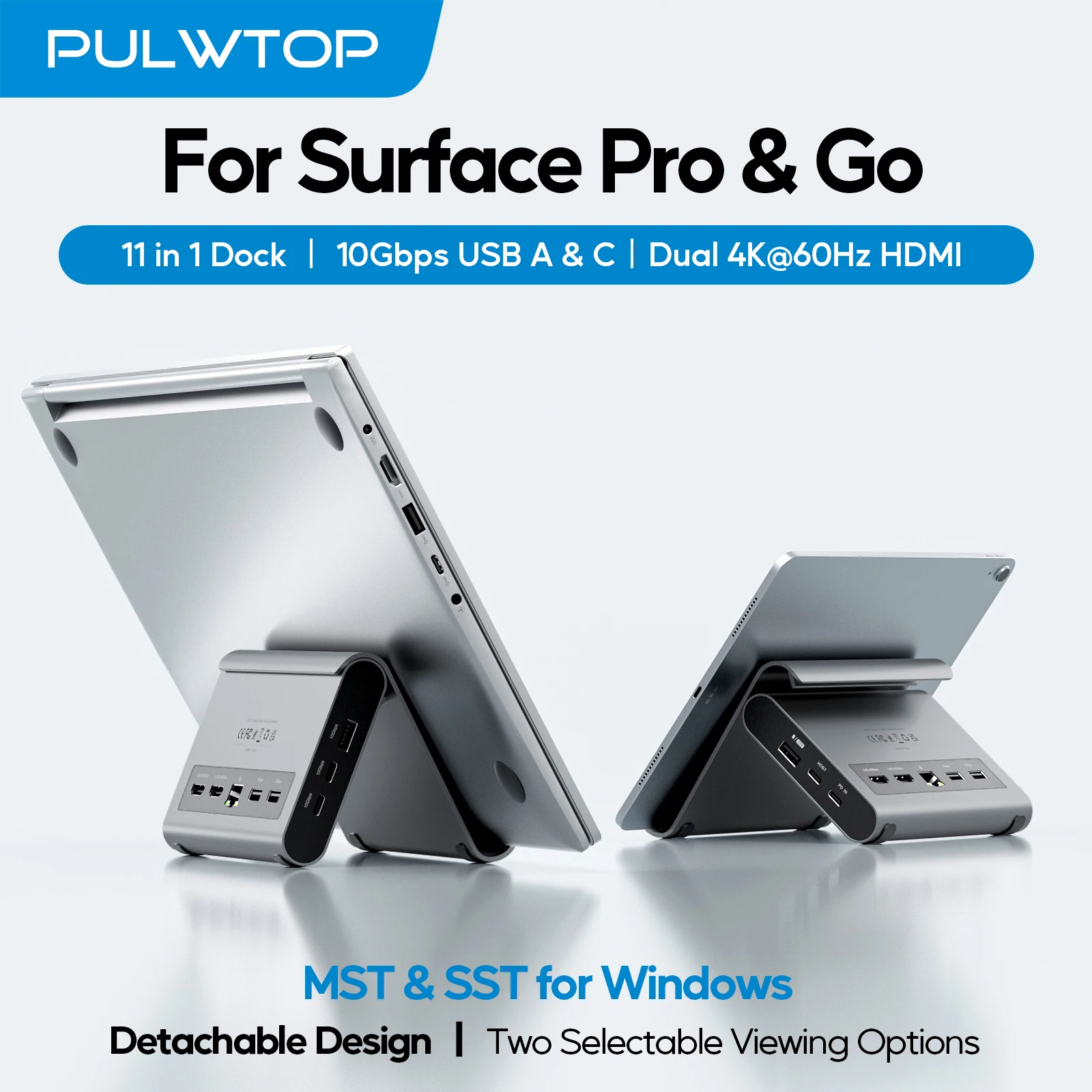 PULWTOP USB C Docking Station Dual Monitor, with 2xHDMI 4K, USB-C/A 10Gbps, USB-A 5Gbps, RJ45, PD for Surface Pro/Dell/HP/Asus
