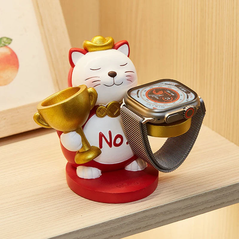 Soporte de carga para Apple Watch, Base de cargador, organizador de pantalla de reloj de gato de dibujos animados, soporte de carga portátil creativo para relojes inteligentes